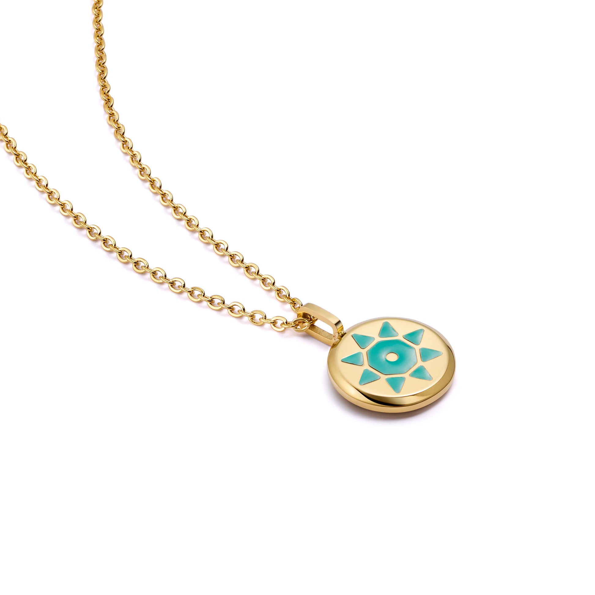 Gold SOLIS necklace with a gold and turquoise pendant 