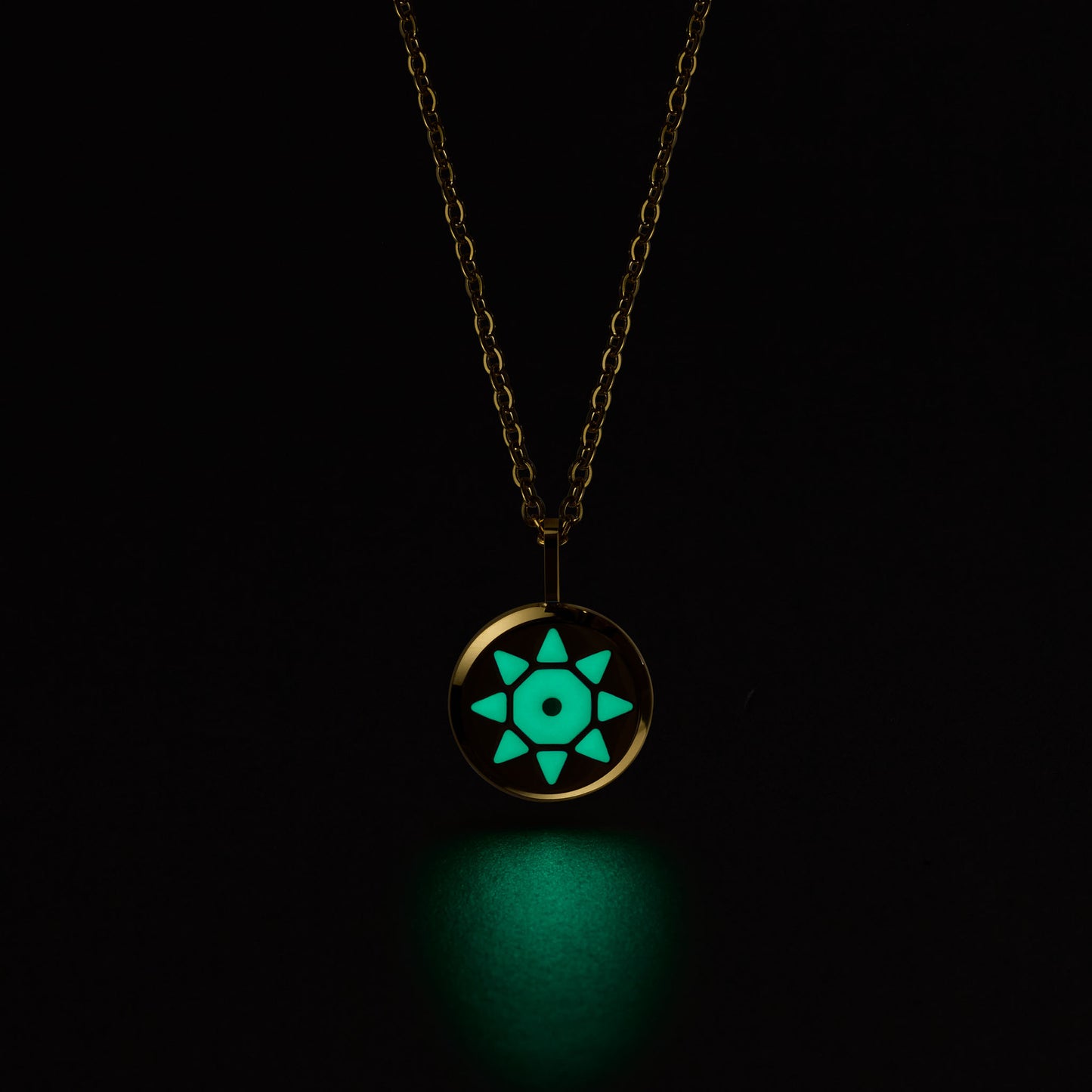 SOLIS Necklace with a glowing pendant on a black background