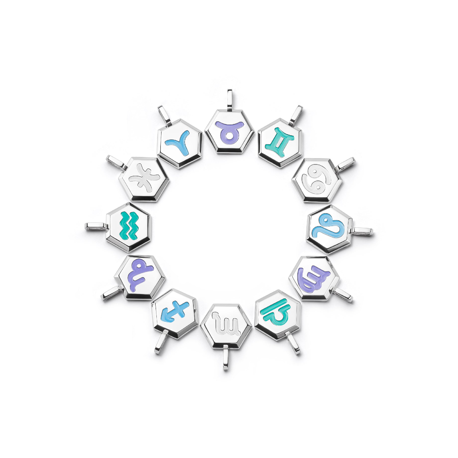 Individual zodiac pendants on Silver in multiple colours